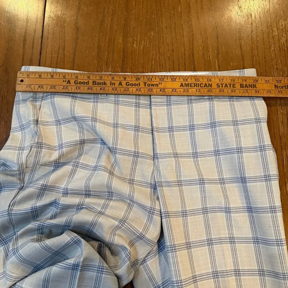 Bocaccio Uomo Paris Dress Pants Mens 40 Tan Blue Windowpane Raw Hem Stretch NWT
